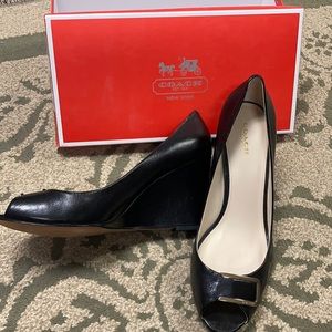 Coach wedge open toed heels